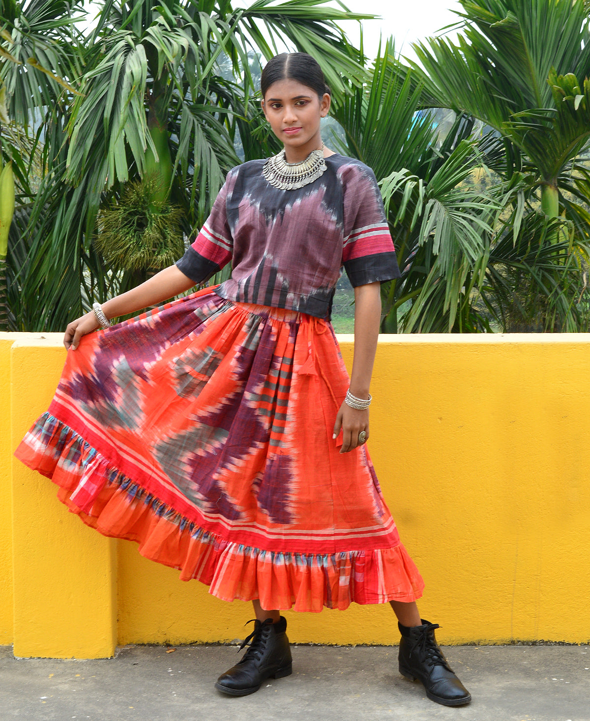 Orange & Purple Green Space Dyed Cotton Skirt