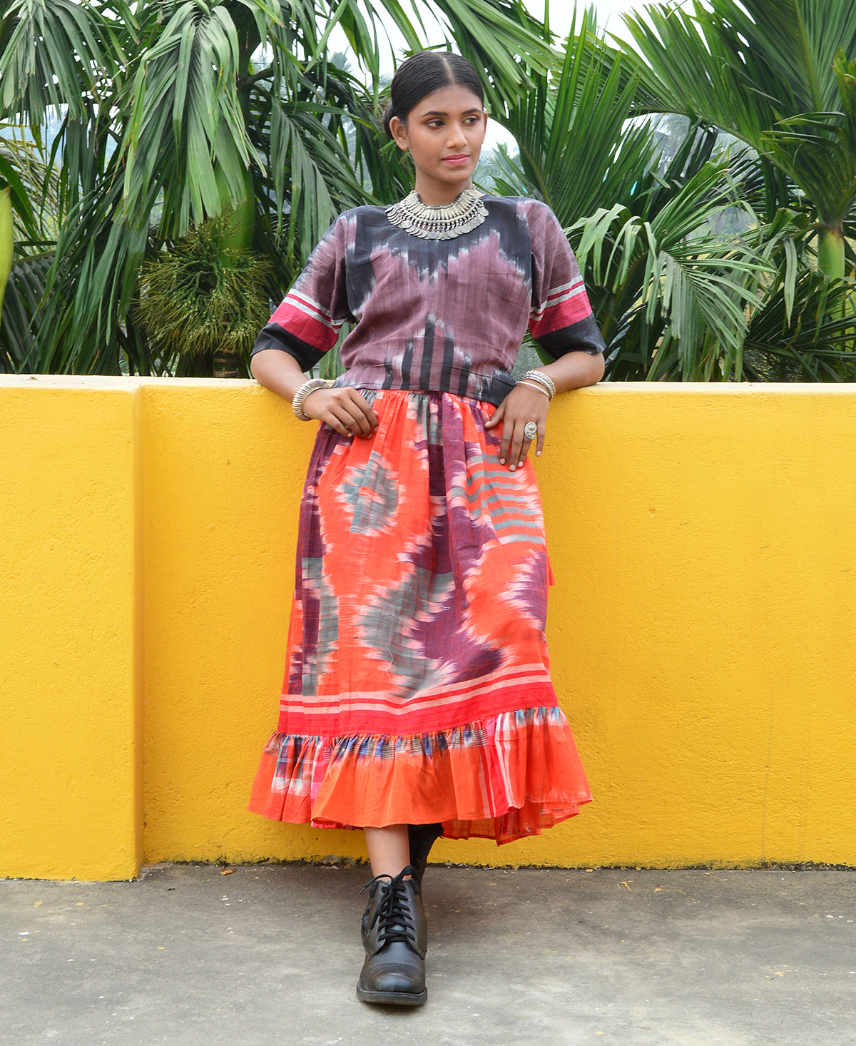 Orange & Purple Green Space Dyed Cotton Skirt