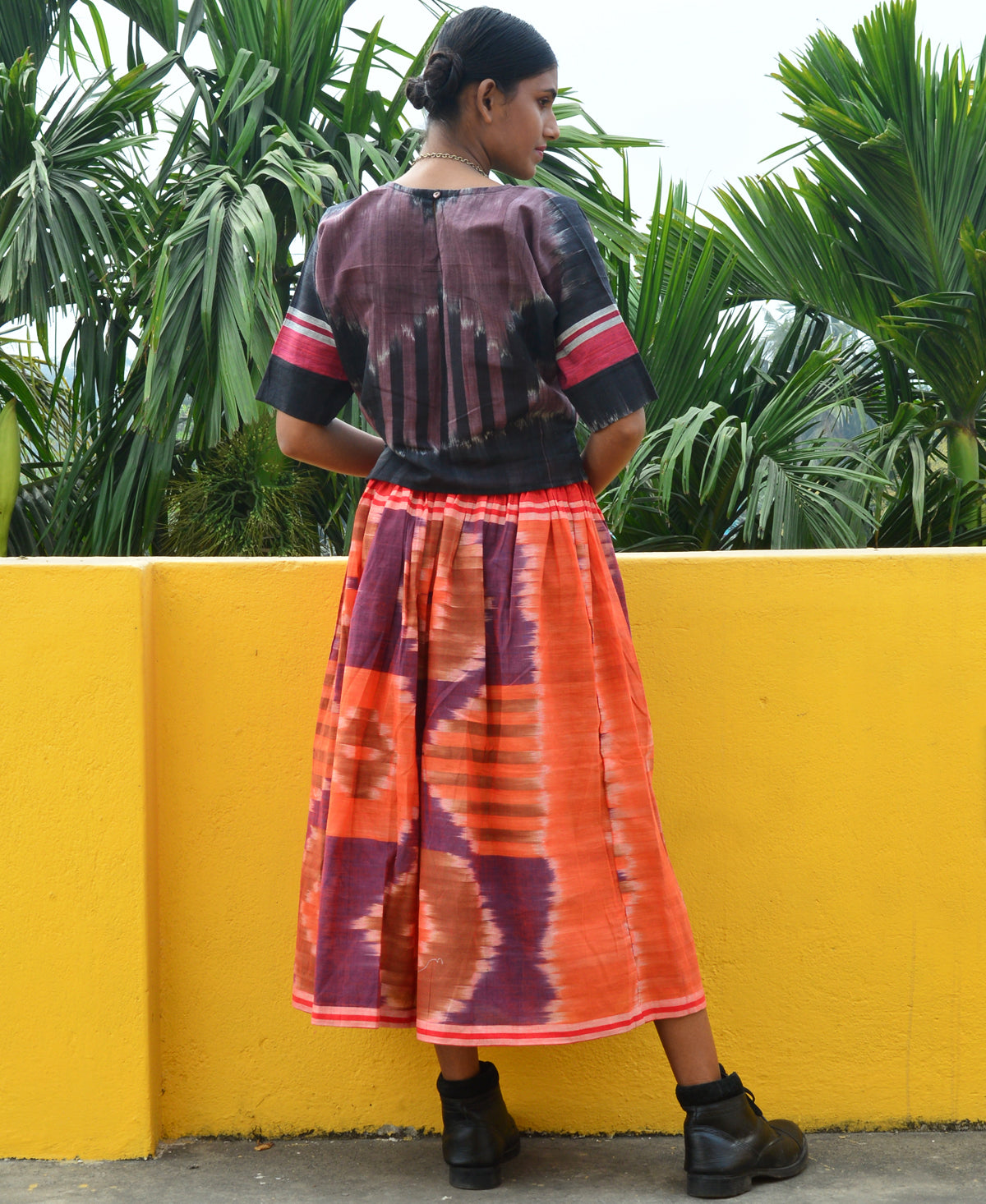 Orange & Brown Purple Space Dyed Cotton Skirt