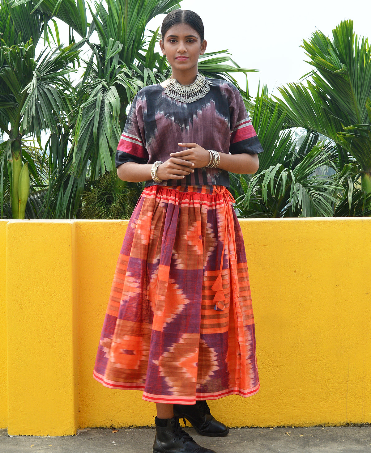 Orange & Brown Purple Space Dyed Cotton Skirt