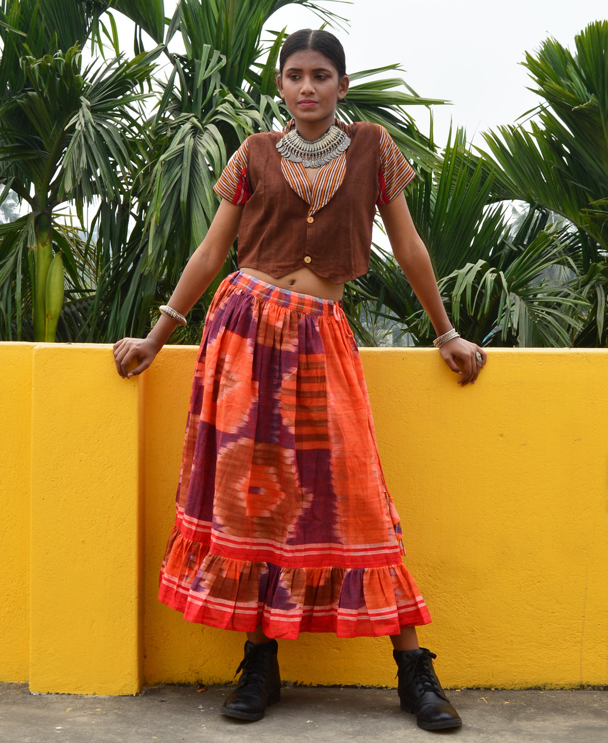 Orange & Brown Space Dyed Cotton Skirt