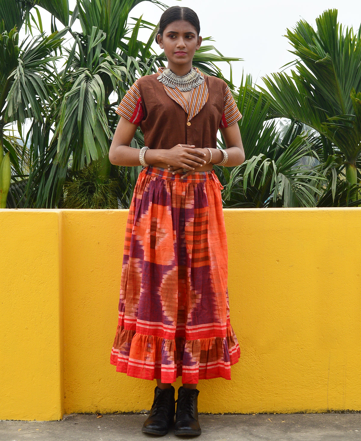 Orange & Brown Space Dyed Cotton Skirt