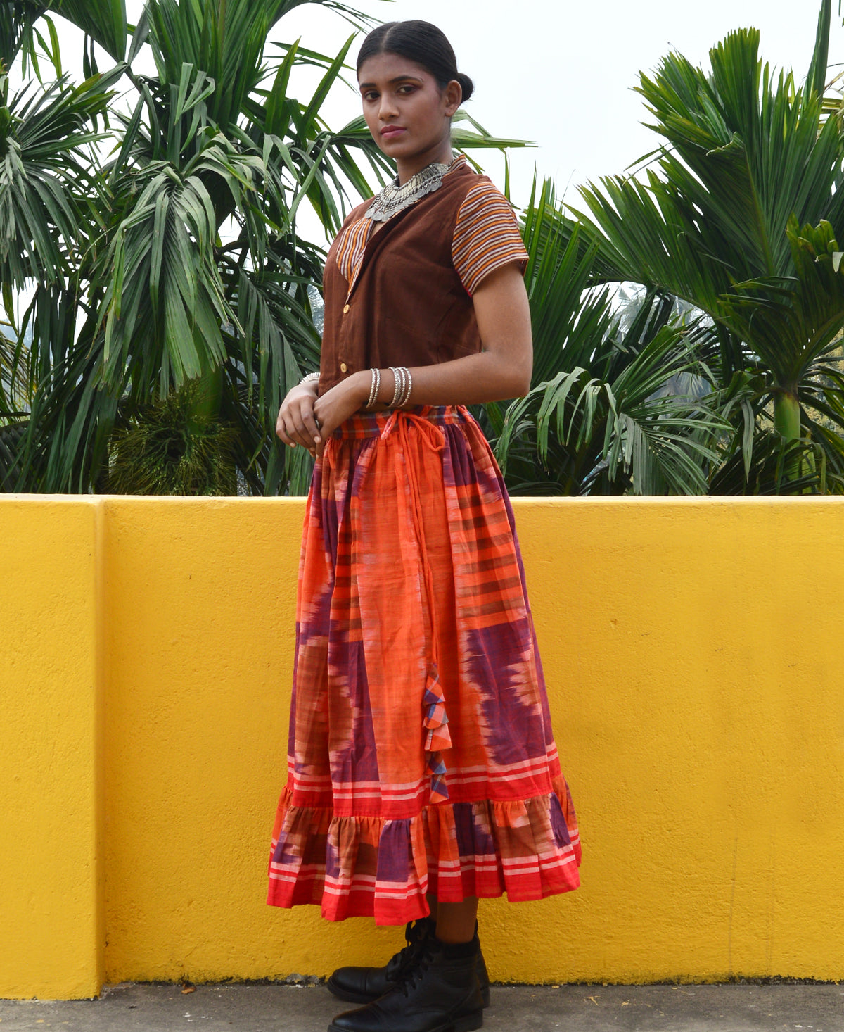 Orange & Brown Space Dyed Cotton Skirt